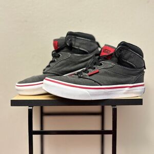 Vans Kids Grey Hatched High-Top Sneakers w Red Details Sz 13